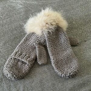 Cozy Gray Knit Mittens with Faux Fur Trim